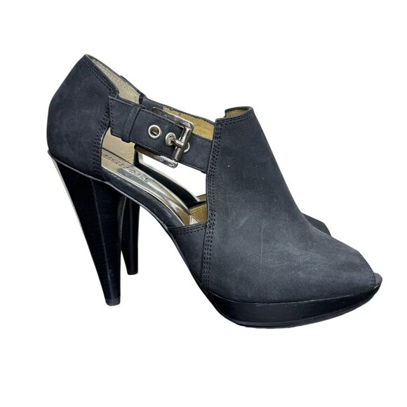 NWOB Michael Kors "Greenwich" Black Leather Peep-Toe Heels, 4.5" Heel, Size 9 - Picture 2 of 11
